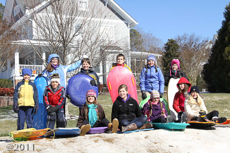 sledding down Noah's hill