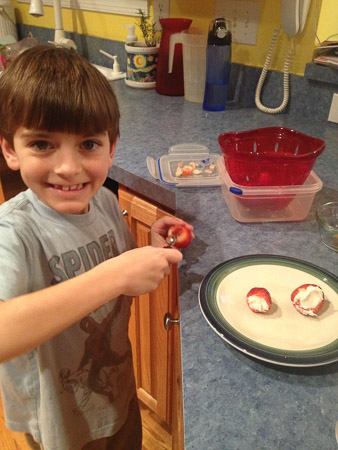 strawberry and frosting dessert