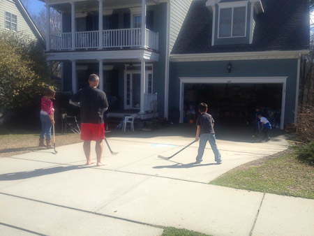 Jeremiah's birthday - Red Robin and street hockey 