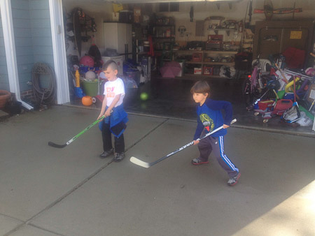 Jeremiah's birthday - Red Robin and street hockey 