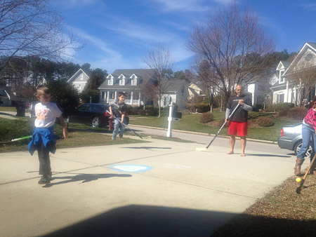 Jeremiah's birthday - Red Robin and street hockey 