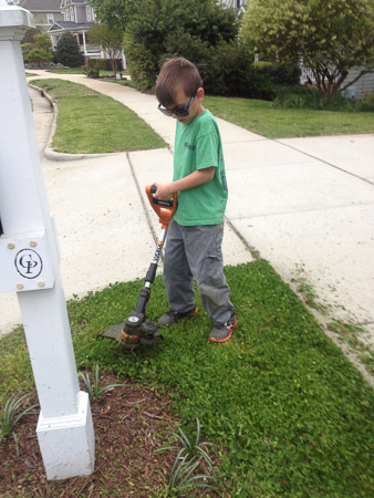 onah doing some yard work