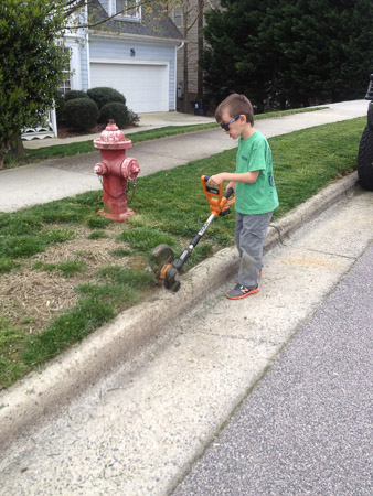 onah doing some yard work