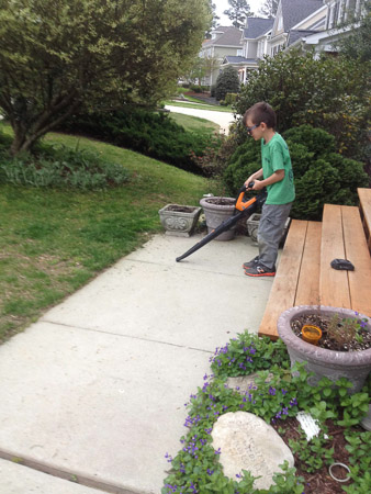 onah doing some yard work