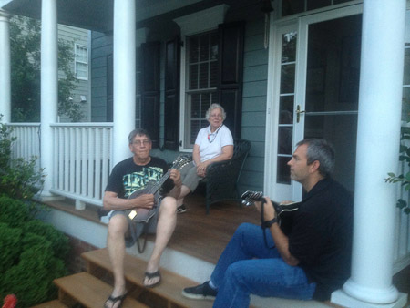 Papa and Nana and Andrew on the porch