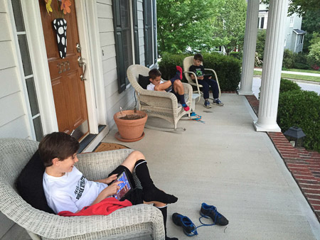 outisde, enjoying the weather, playing video games
