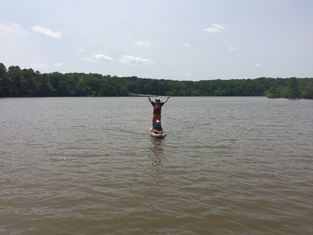 Andrew and Jonah on the paddleboard 