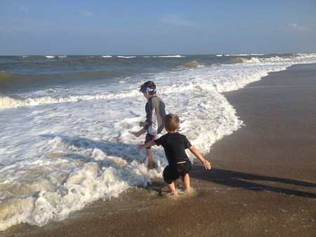Eddie and Jonah jumping the waves