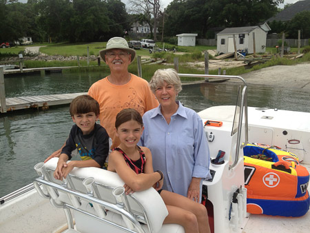 Grandma Connie, Grandpa Warren, and the kids on the Intracoastal