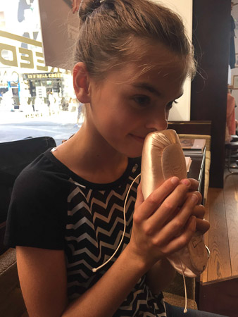 Ella loves the smell of NEW pointe shoes
