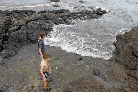 black sand and lava flow