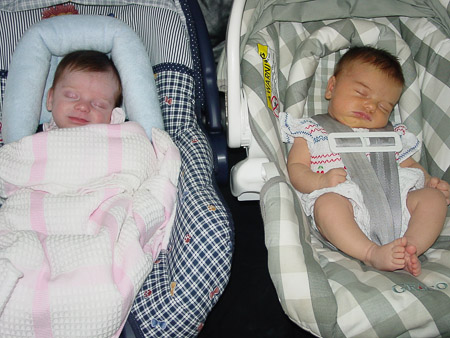 Cousins in car seats