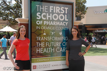 The Two Sarahs found an ad for the Chapman University School of Pharmacy at the mall!
