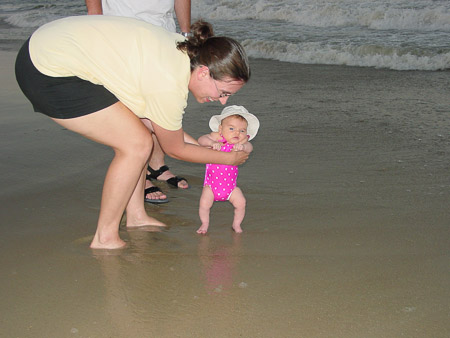 Putting Ella's feet in the water first time