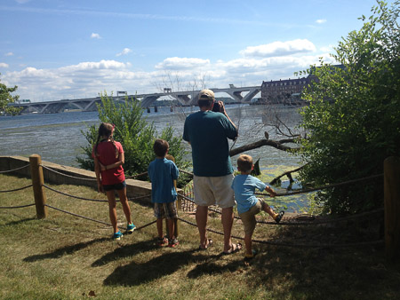 Photographing heron in the Potomac--Papa and the kiddos