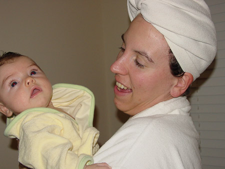 Baby in bathrobe