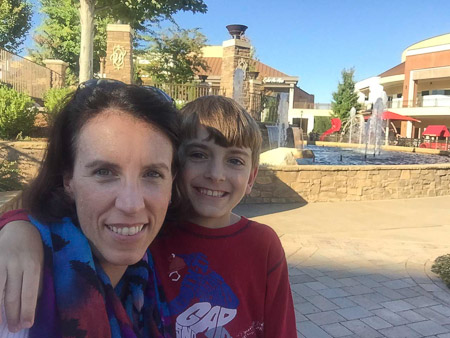 Mom and Jonah at Waverly Place having dinner before Vision Therapy