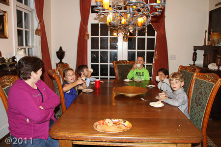 Mrs. Tanner and the kiddos having hot chocolate