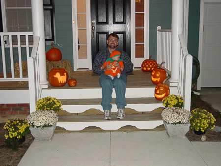 Daddy and Ella with the pumpkins