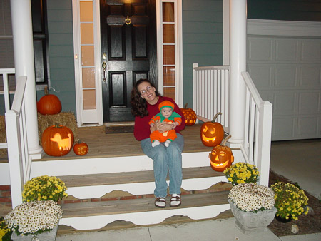 Mommy and Ella waiting for trick or treaters