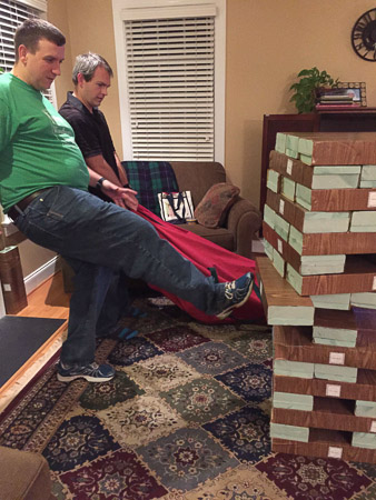 Giant Jenga--using only your feet