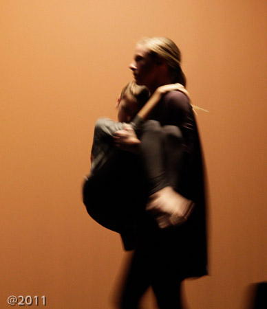 Evanna carrying Ella in Refugee Dance
