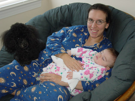 Momma, Baby and Farley snuggling in the morning