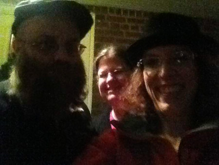Andrew, Kathryn, and Sarah on the Eddy's front porch  