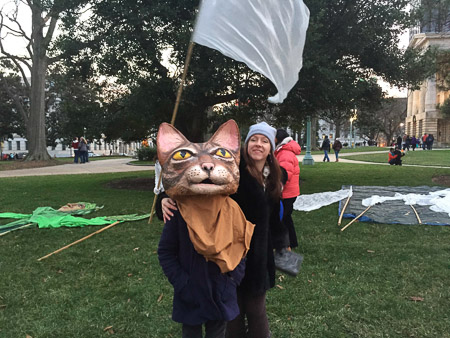 Getting ready for the People's Parade with Anna, Jocelyn, and Allison