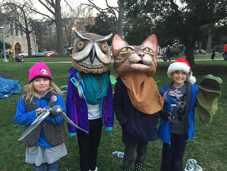 Getting ready for the People's Parade with Anna, Jocelyn, and Allison
