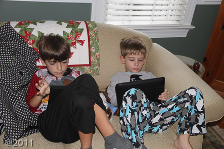 Cousins in PJs and video games