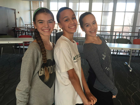 Ella, Adele, and Lila during dress rehearsals for ABS Holiday Magic