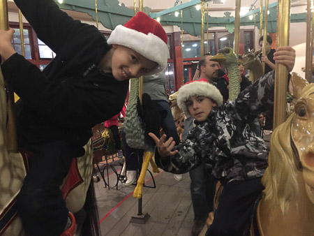 Andrew took Jonah, Noah, and Audrey to Holiday Express at Pullen Park 
