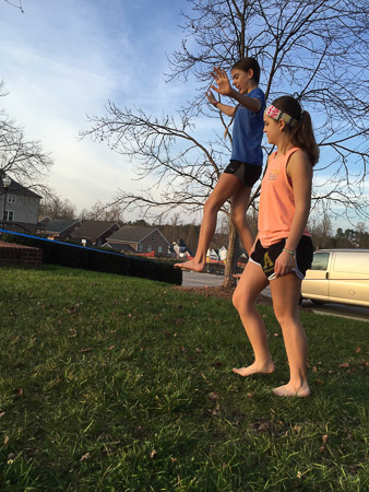 Slack lining with Ella and Ania