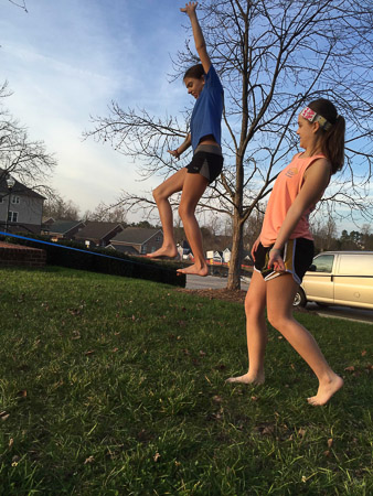 Slack lining with Ella and Ania