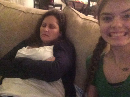 Ella likes to take selfies with sleeping people--Laurie swears she is just resting her eyes
