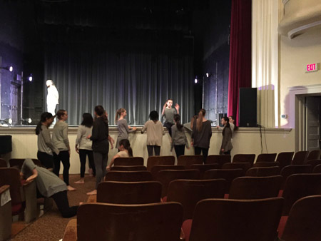 Preparing for dance performance at St. Mary's Orchesis Concert