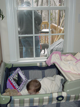Daddy's cooking outside;  Ella's warm inside
